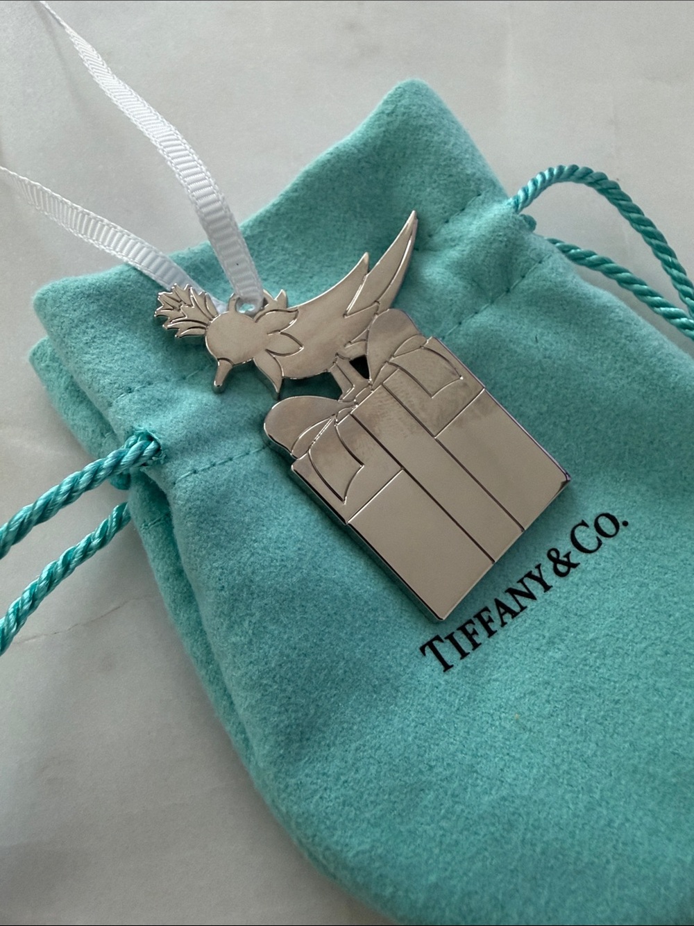 Tiffany & Co. Blue Velvet Holiday Gift Pouch with Silver Ornament - Picture 3 of 3